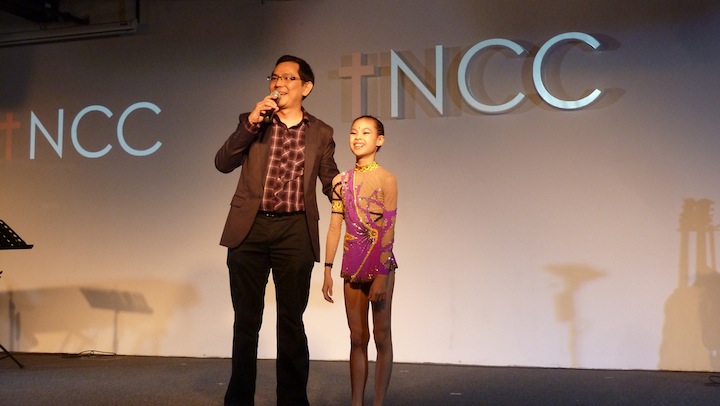  Chairman of the celebration Vincent Yap with gymnast Georgia